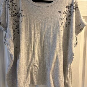 Philosophy Light Gray Top with Black Floral Accents